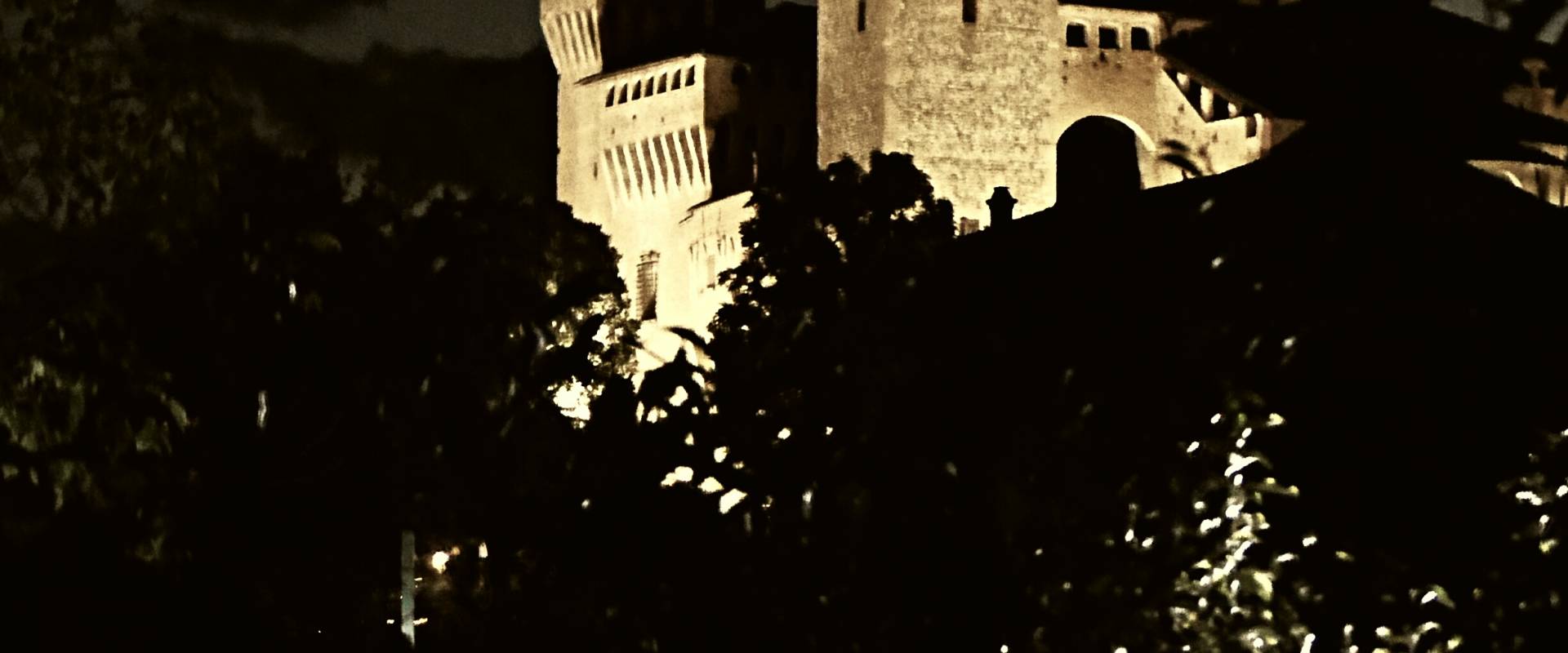 20170914225809-01 veduta notturna della Rocca tra due piccole palme foto di Massimo F. Dondi